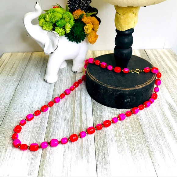 Vintage Pink and Red Beaded Necklace - Picture 1 of 9